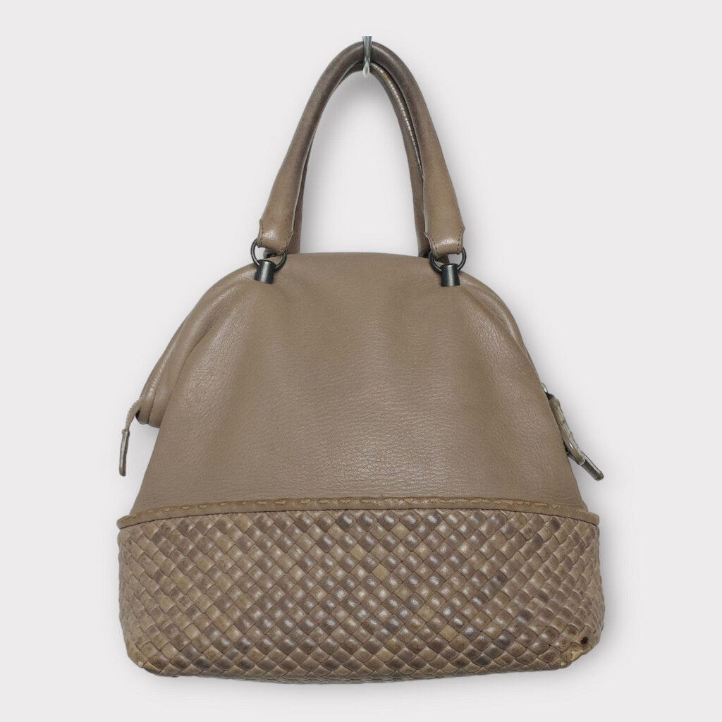 Bottega Veneta Grey Leather Woven Bowling Bag