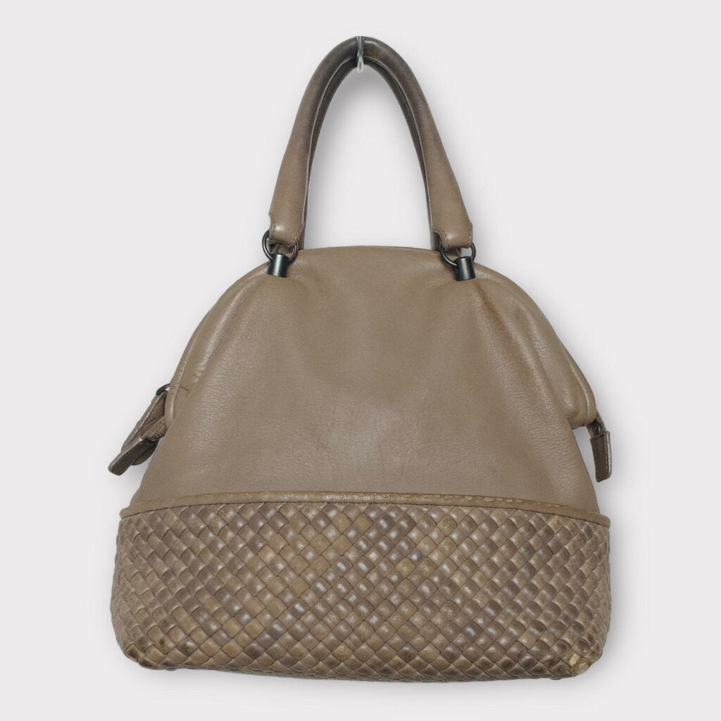 Bottega Veneta Grey Leather Woven Bowling Bag