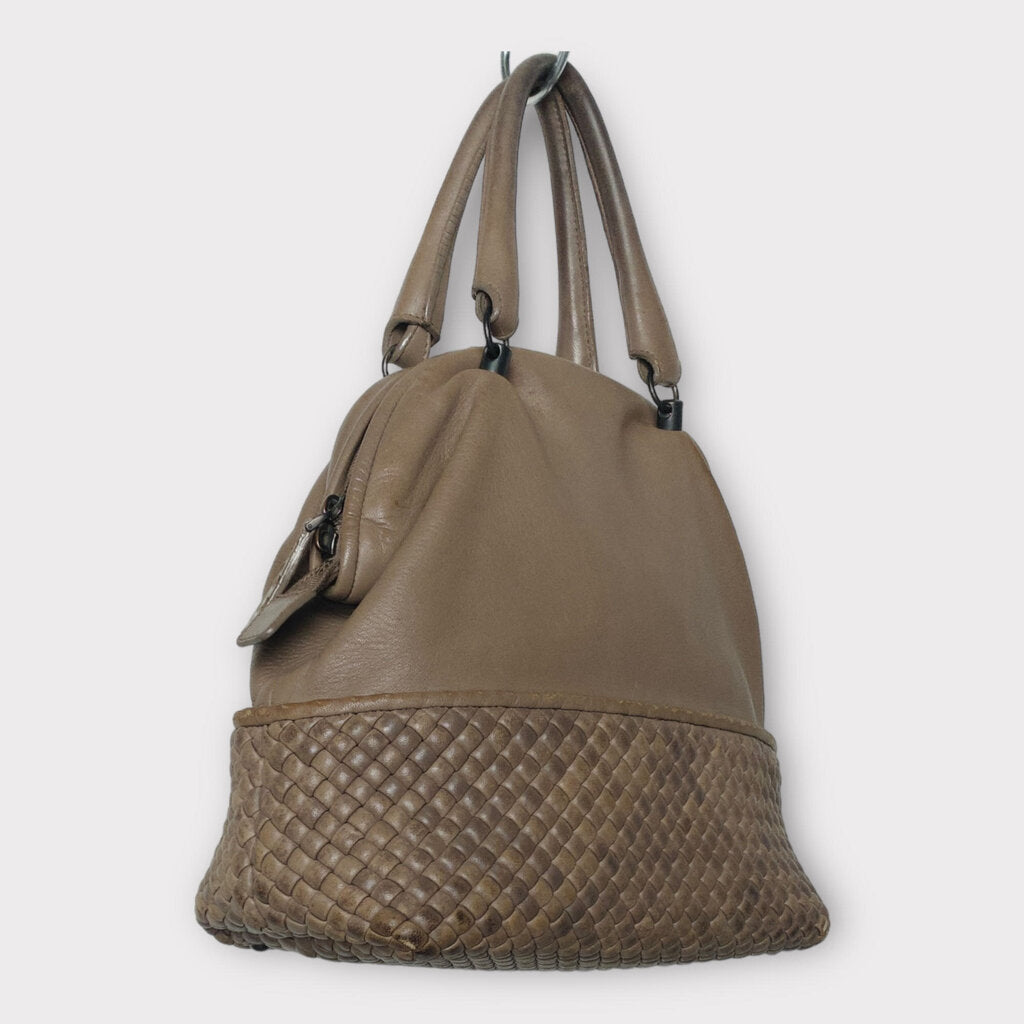 Bottega Veneta Grey Leather Woven Bowling Bag