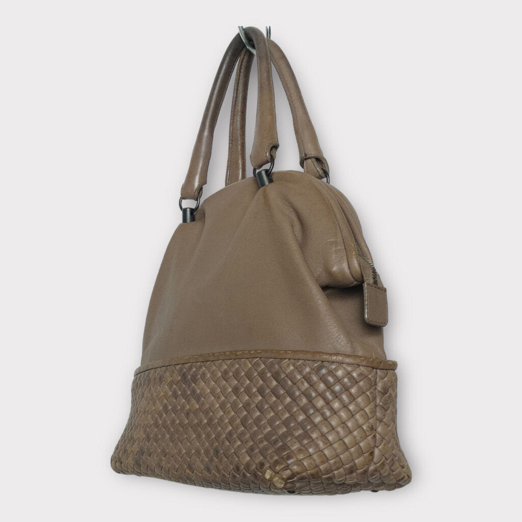 Bottega Veneta Grey Leather Woven Bowling Bag