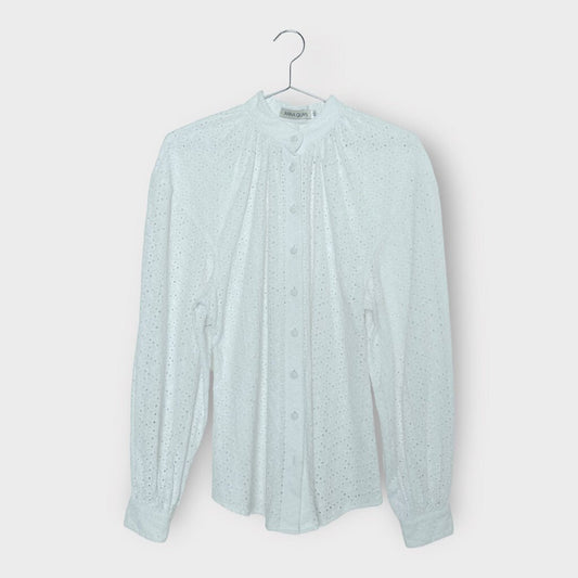 Anna Quan White Cotton Laced Puff Sleeve Blouse