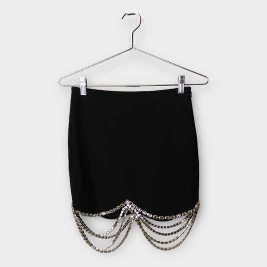 Area Black Draped Crystal Scalloped Skirt