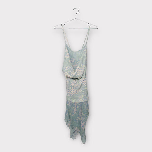 Diesel Blue Green & Pink Draped Handkerchief Mini