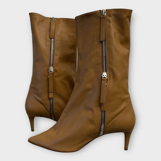 Acne Studios Brown Leather Calf Length Pointed Toe Boots