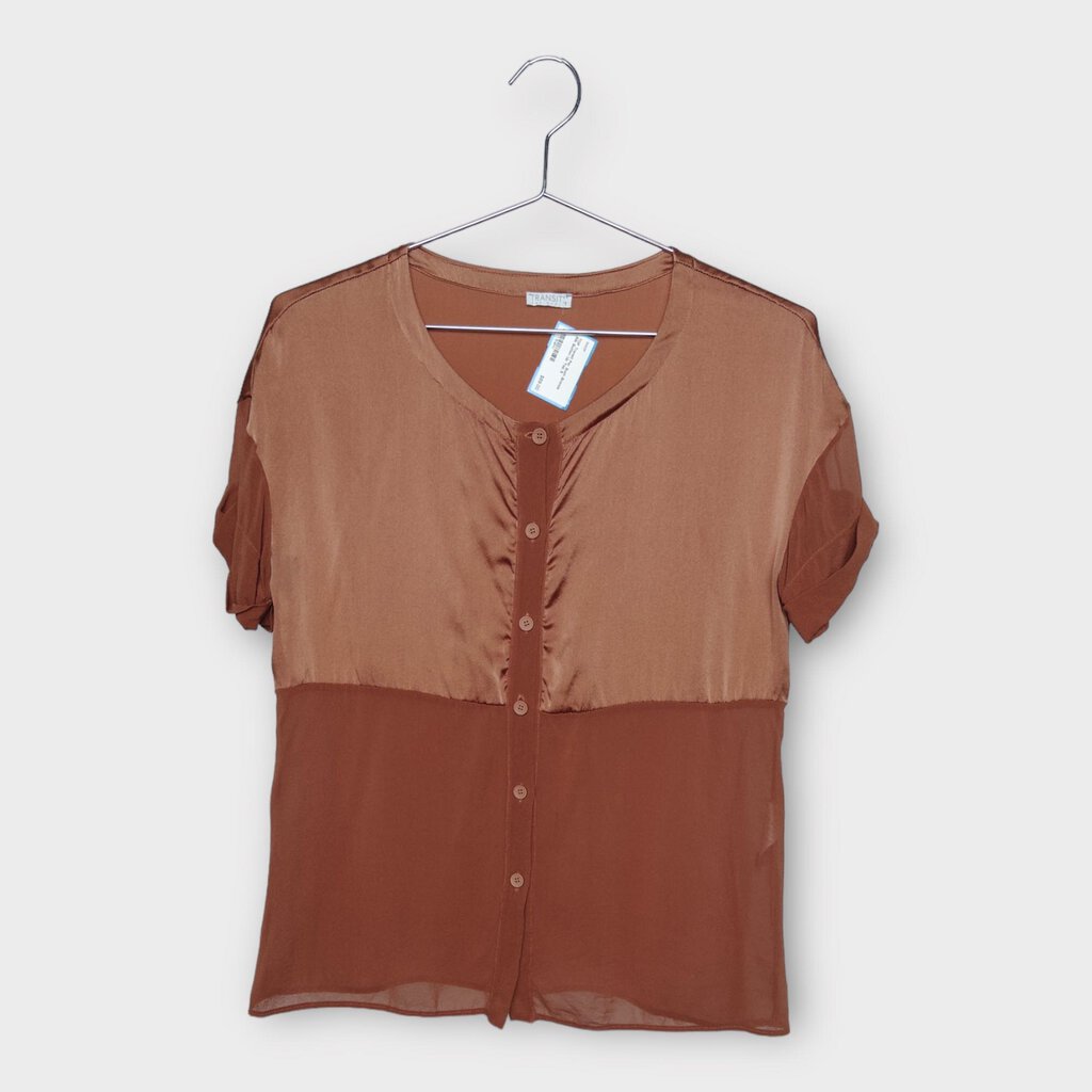 Transit Par Such Bronze Silk Button Up Top