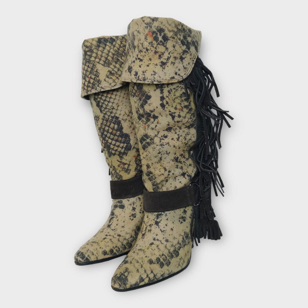 Isabel Marant Khaki Gren Reptile Canvas Tassel Heel Boot