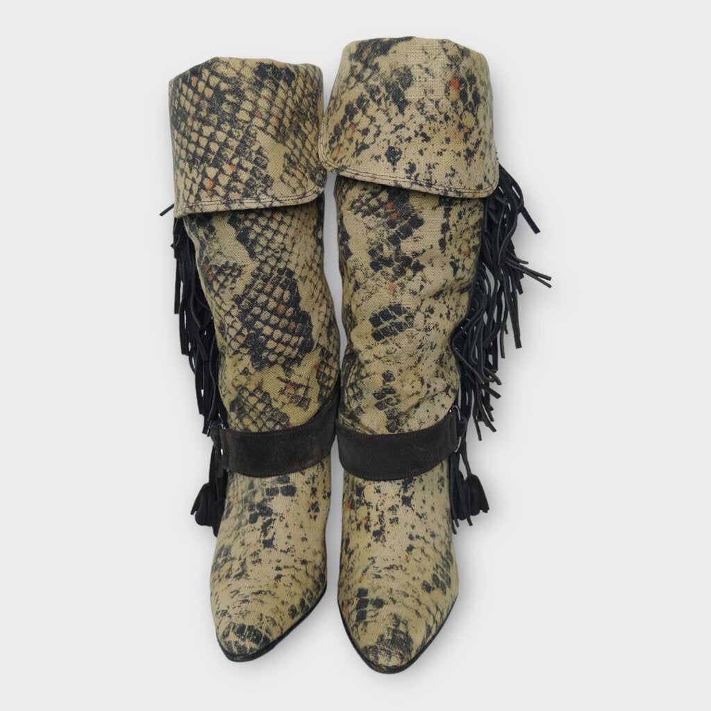 Isabel Marant Khaki Gren Reptile Canvas Tassel Heel Boot