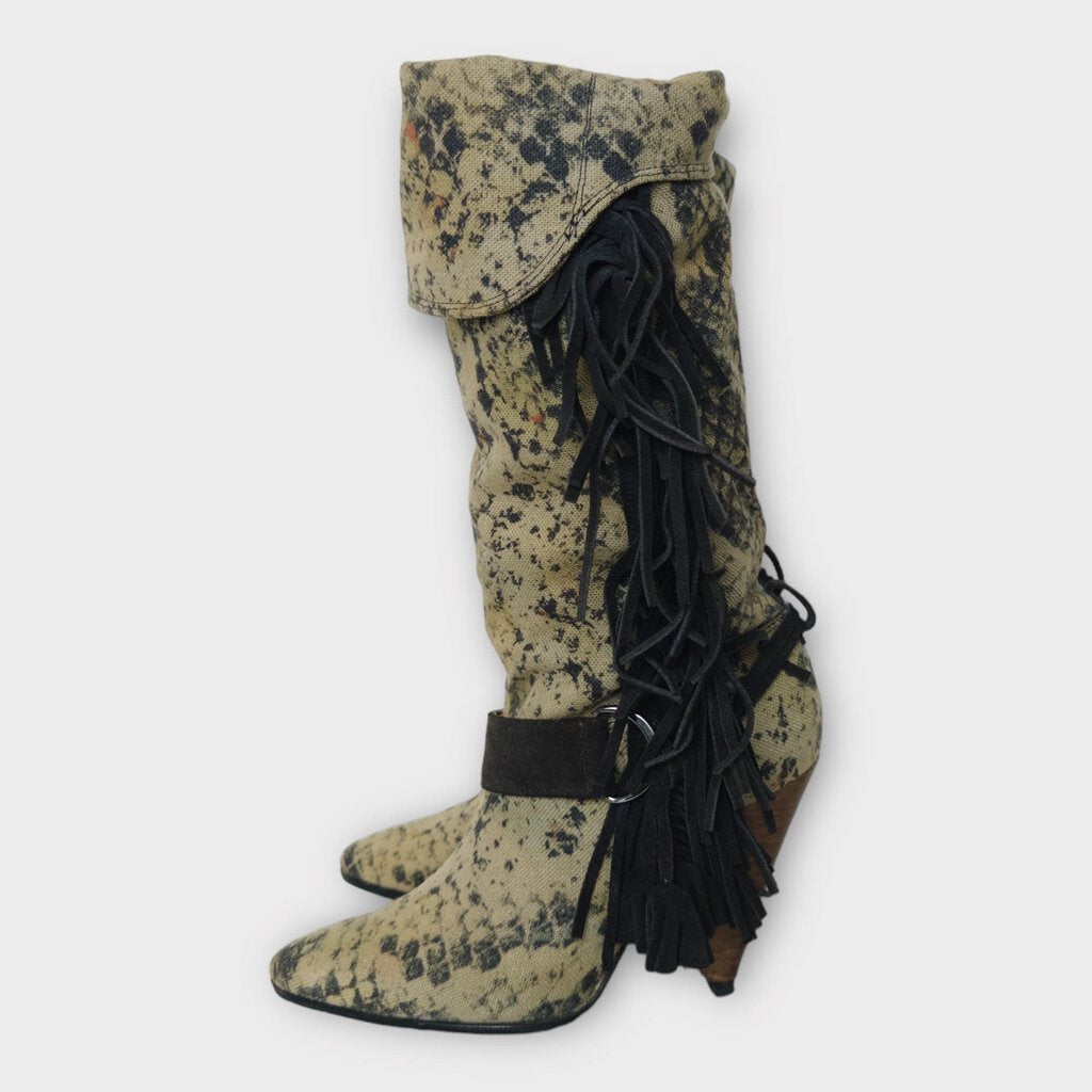 Isabel Marant Khaki Gren Reptile Canvas Tassel Heel Boot