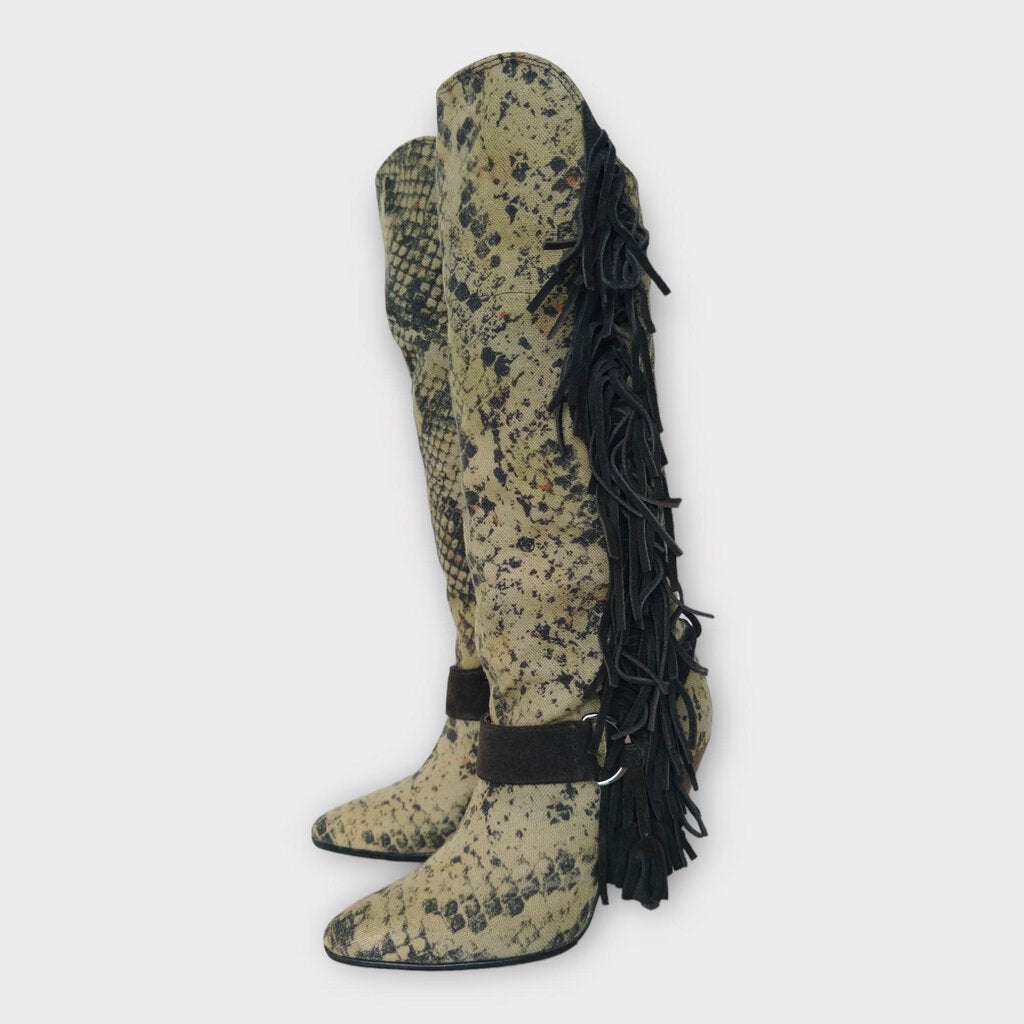 Isabel Marant Khaki Gren Reptile Canvas Tassel Heel Boot