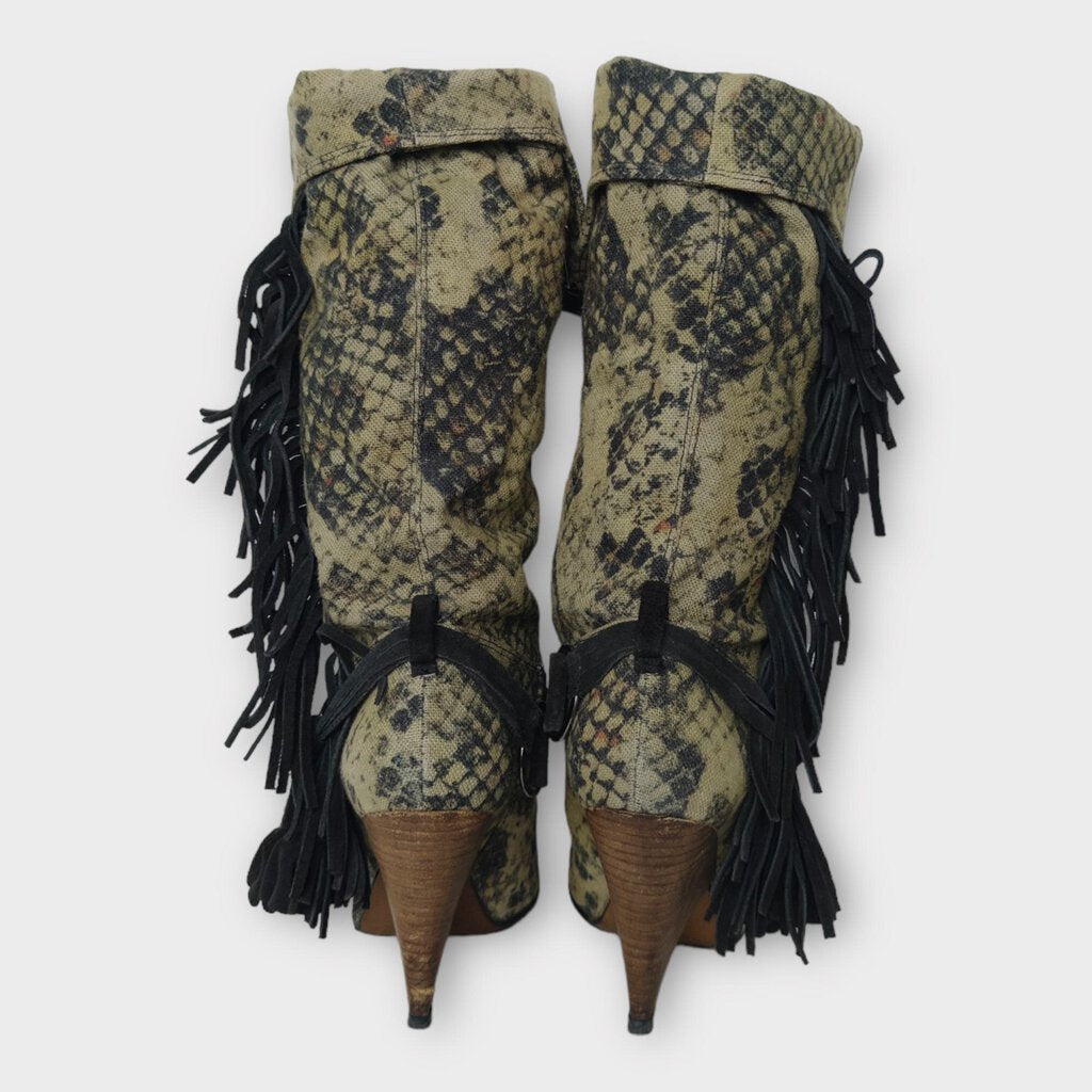 Isabel Marant Khaki Gren Reptile Canvas Tassel Heel Boot