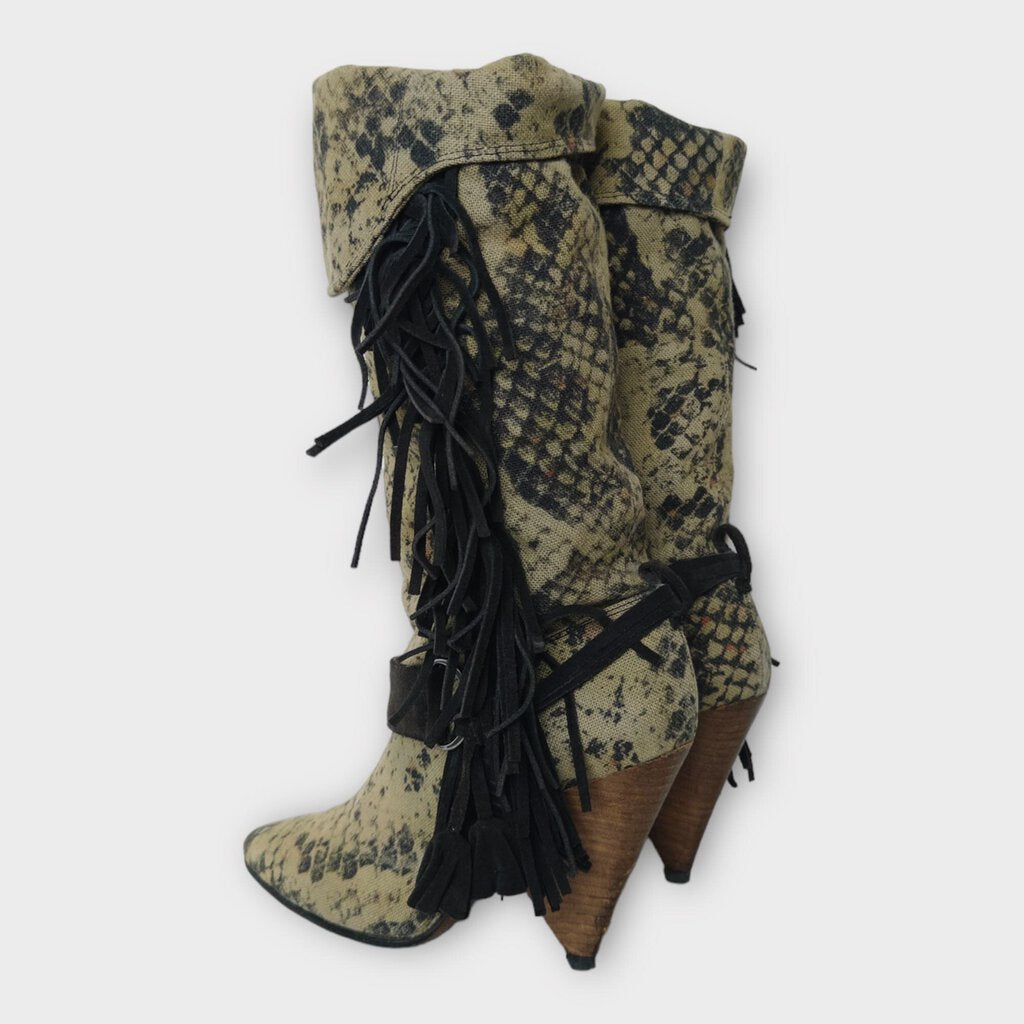 Isabel Marant Khaki Gren Reptile Canvas Tassel Heel Boot