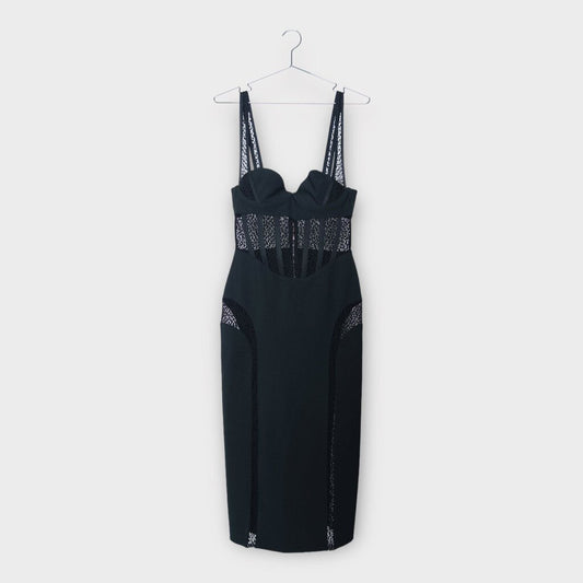 Dion Lee Black Lace Insert Corset Midi Dress