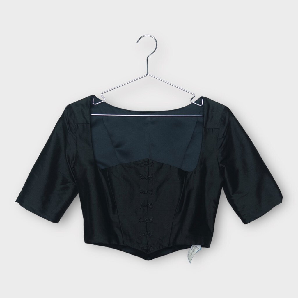 All is a Gentle Spring Black Silk Square Neckline Corset Top