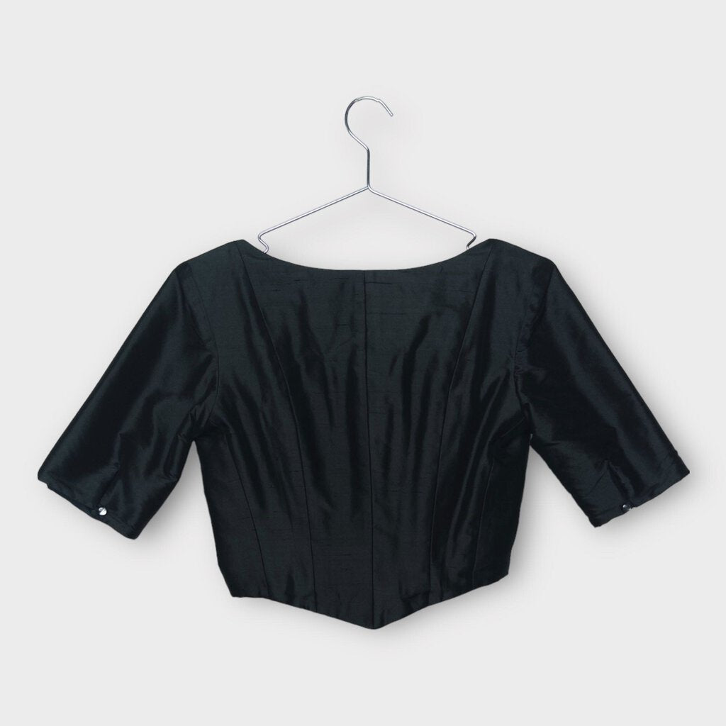 All is a Gentle Spring Black Silk Square Neckline Corset Top