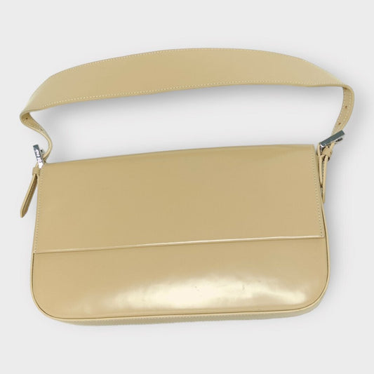 By Far Beige Leather Structured Shoulder Bag