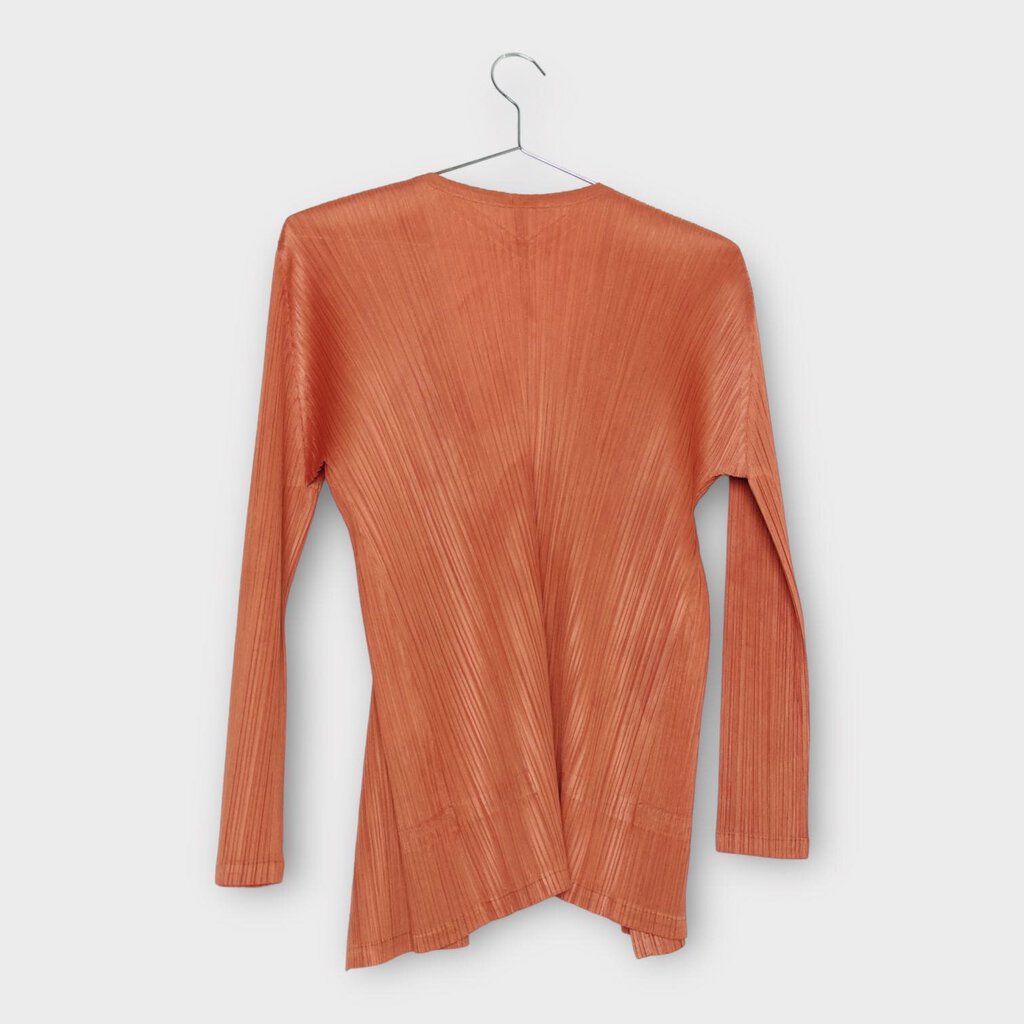 Rust Orange Pleated Open Cardigan