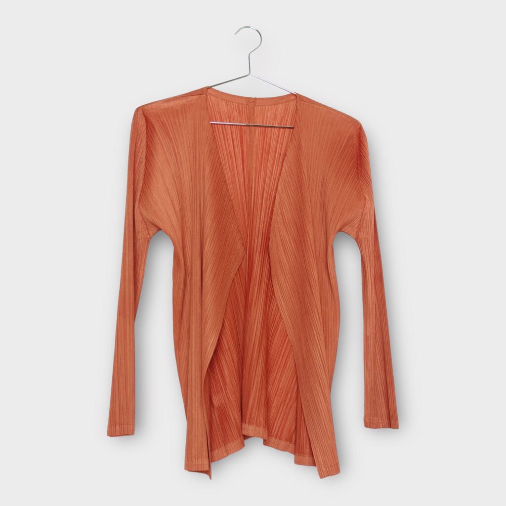 Rust Orange Pleated Open Cardigan