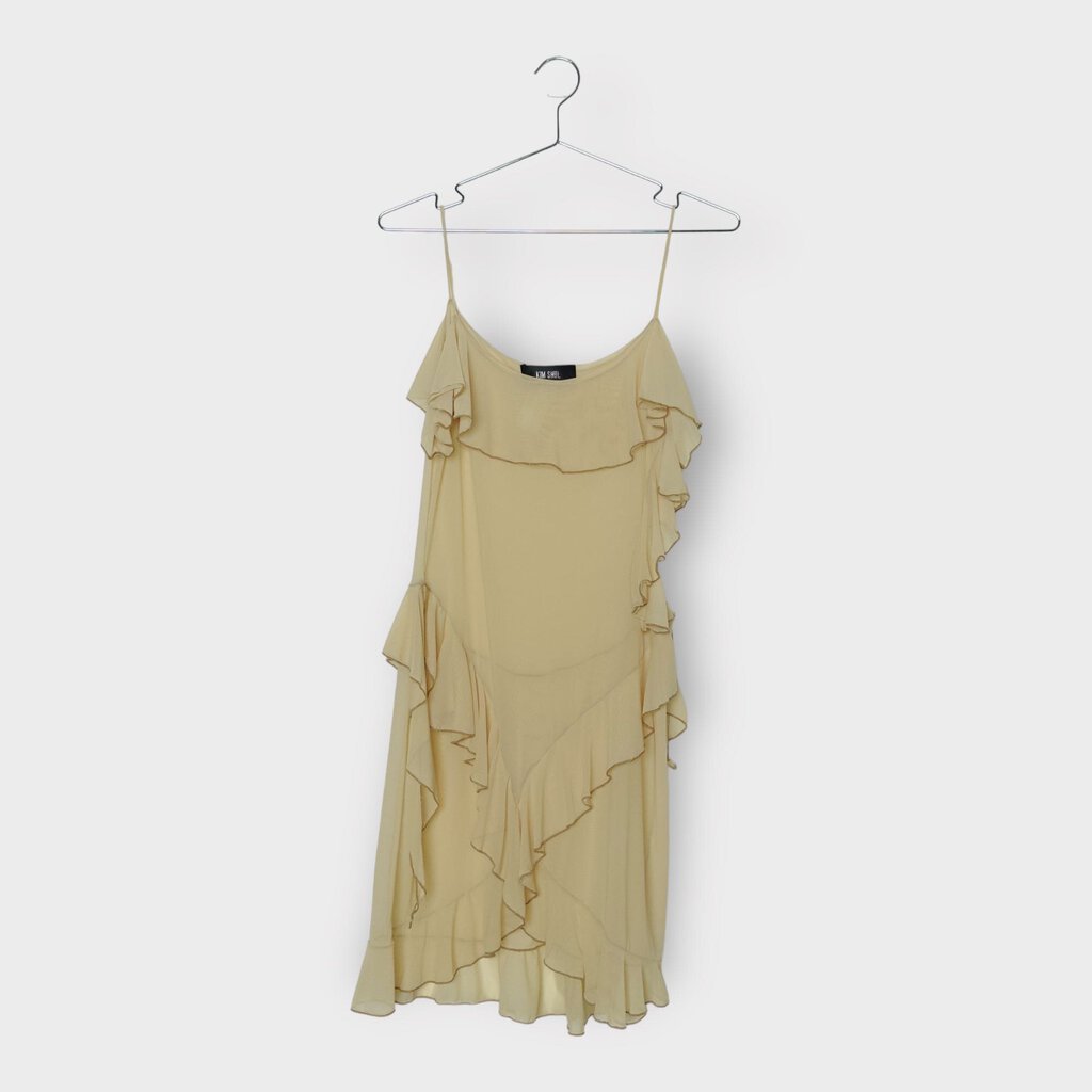 Kim Shui Beige Mesh Ruffle Cut Out Mini Dress