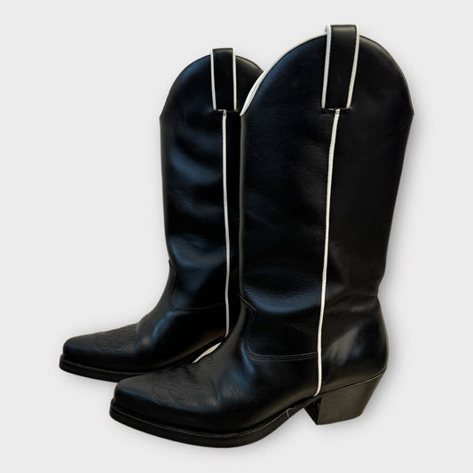 Ernest W. Baker Black + White Leather Western Boots