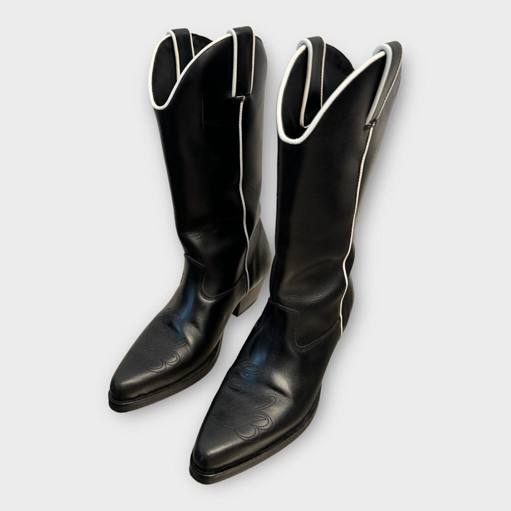 Ernest W. Baker Black + White Leather Western Boots