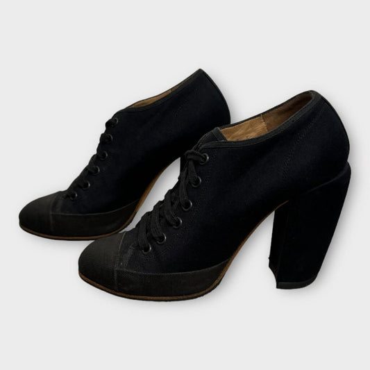 Dries Van Noten Black Canvas Lace Up Sneaker Heels