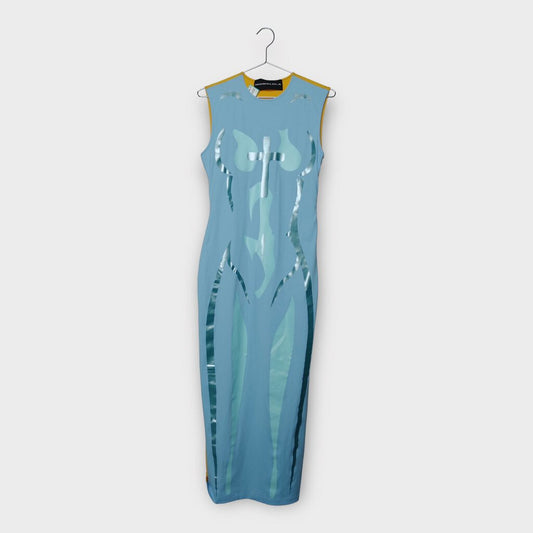 Mowalola Yellow & Blue Painted Body Midi Dress