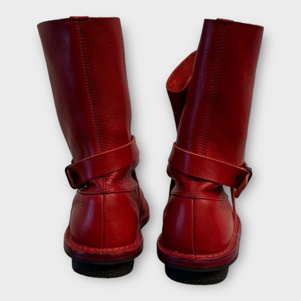 Trippen Red Leather Strap Buckle Boot