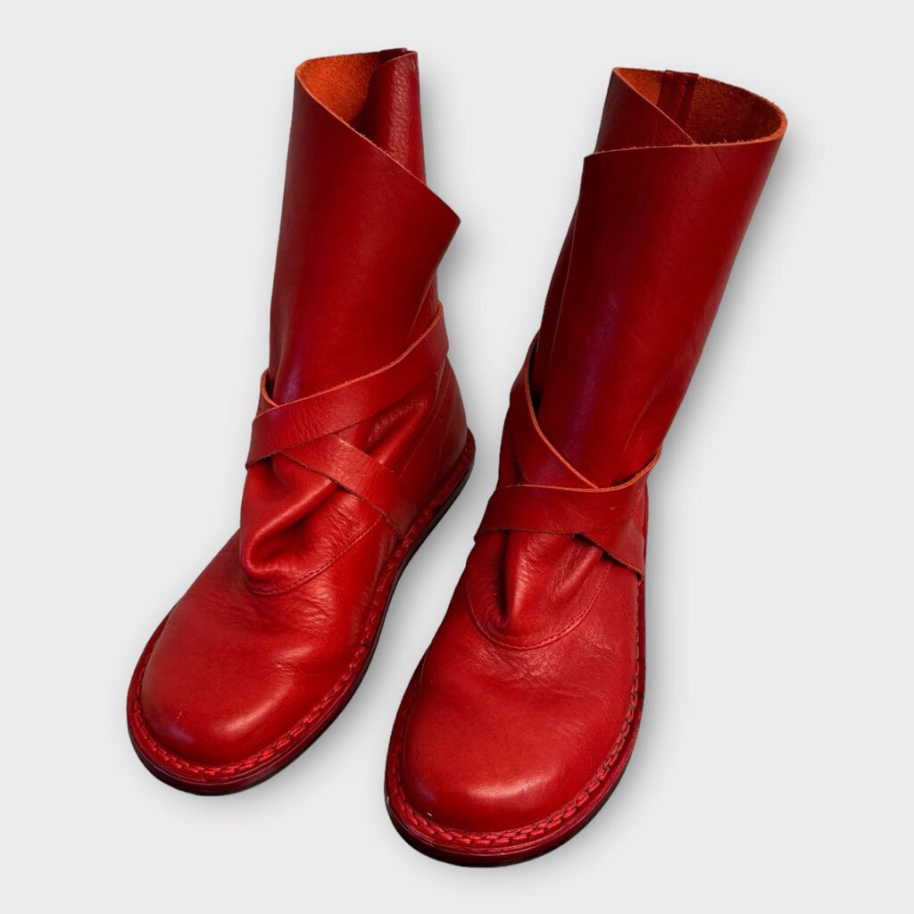 Trippen Red Leather Strap Buckle Boot