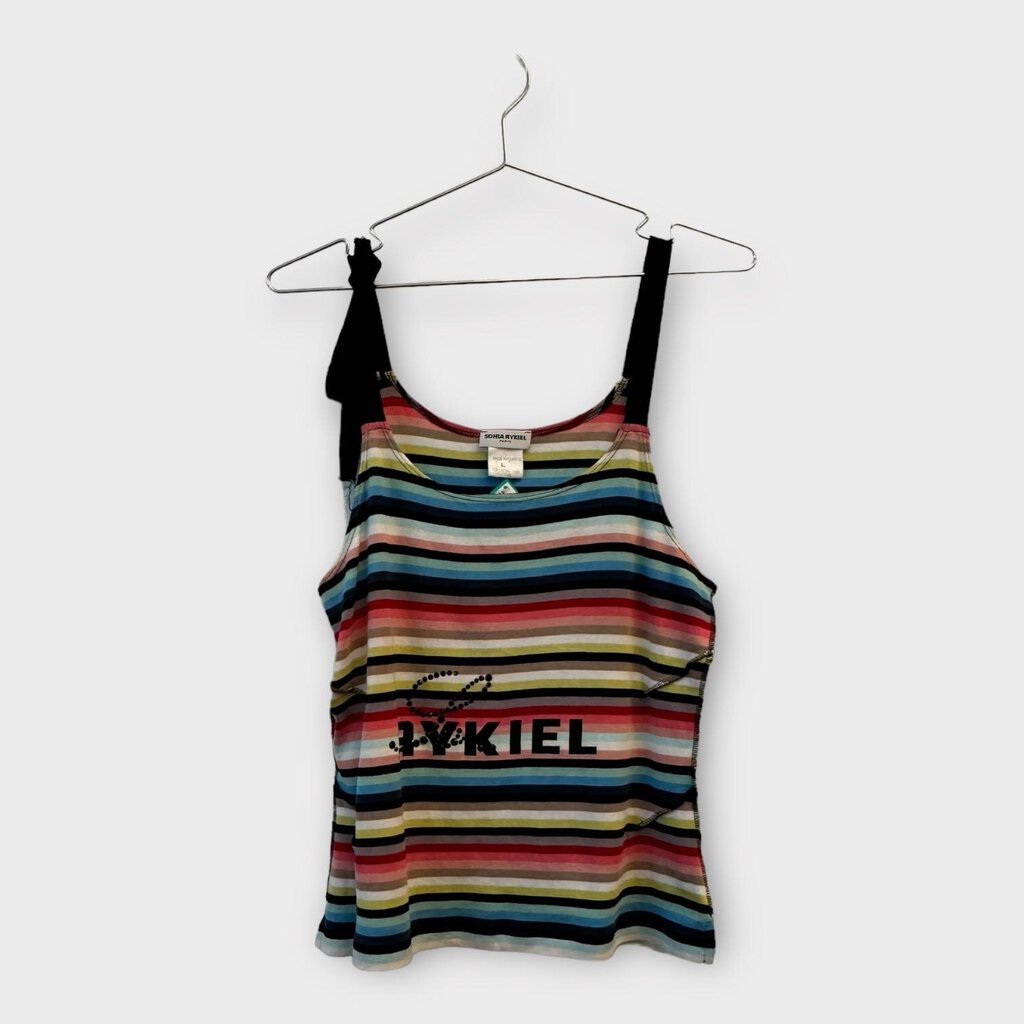 Sonia Rykiel Black & Multi Striped Cotton Tank