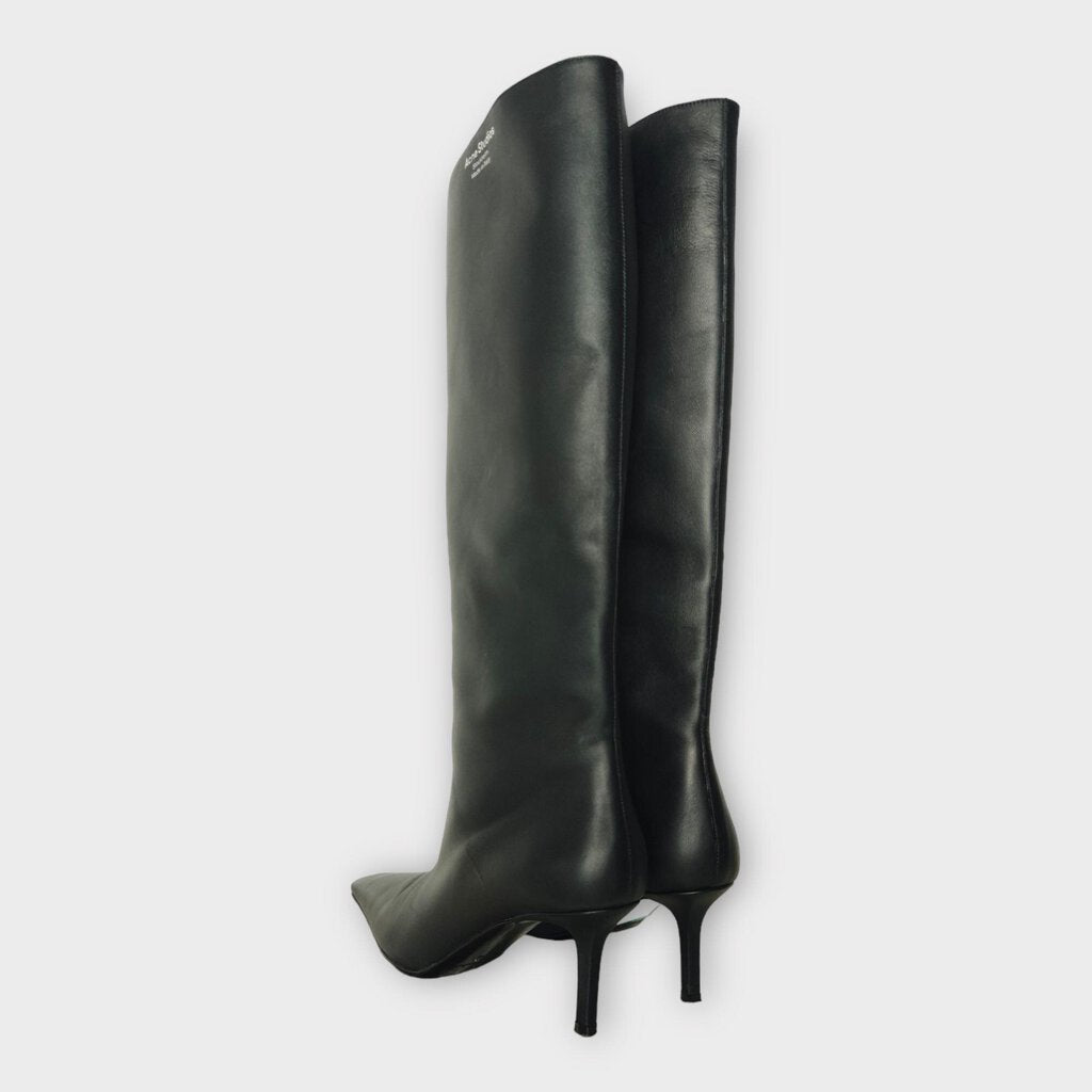 Black Leather Knee High Boots