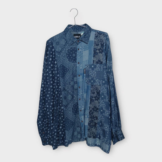 Ajobyajo Blue Paisley Floral Panelled Button Up