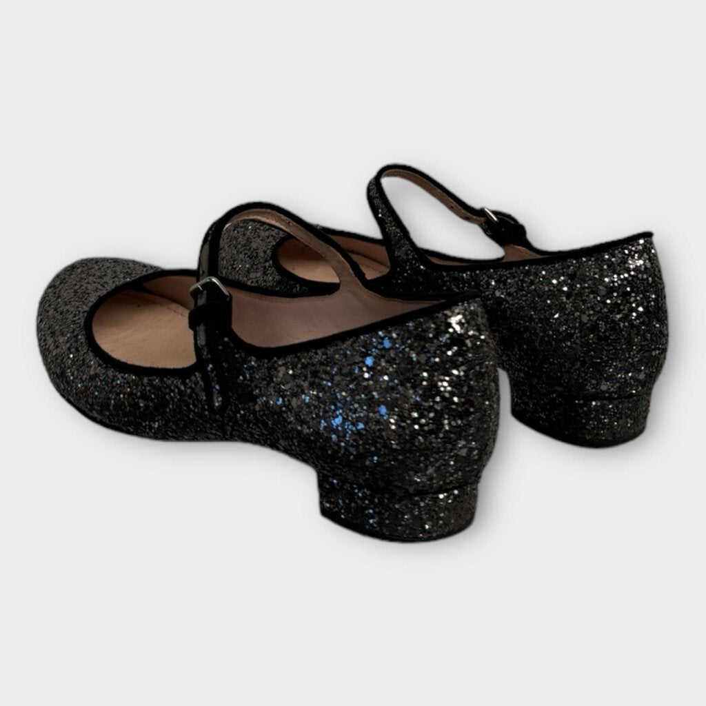 Miu Miu Gunmetal Grey Glitter Mary Jane Flats