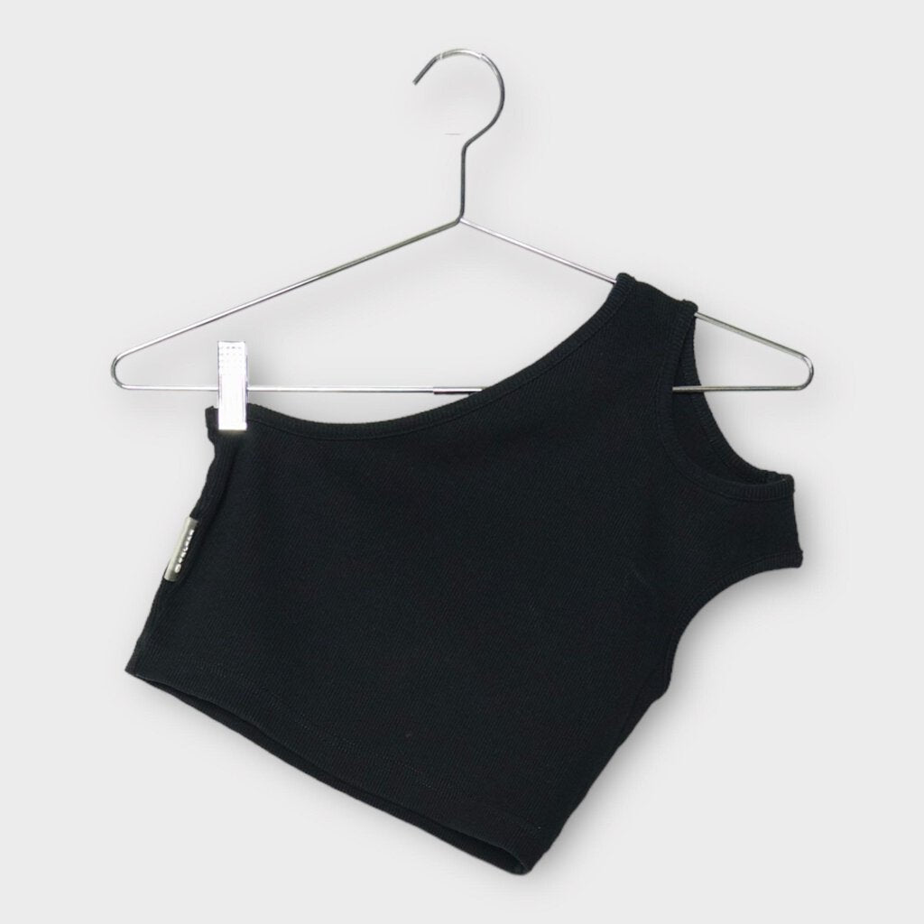 Telfar Black Rib Knit One Shoulder Tank