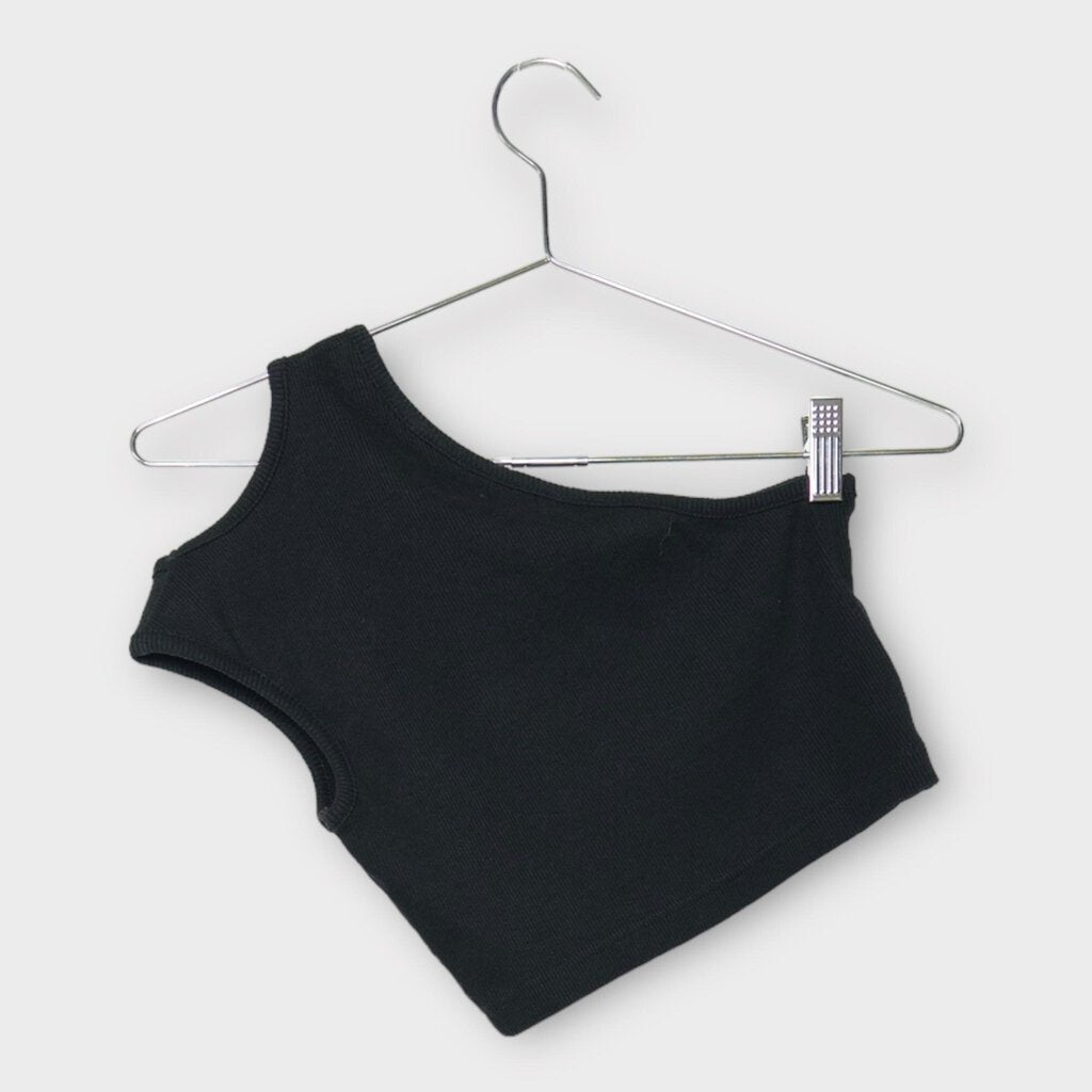 Telfar Black Rib Knit One Shoulder Tank