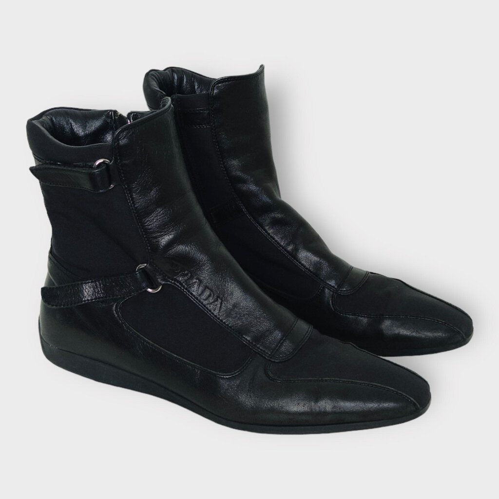 Prada Black Pointed Moto Ankle Boot