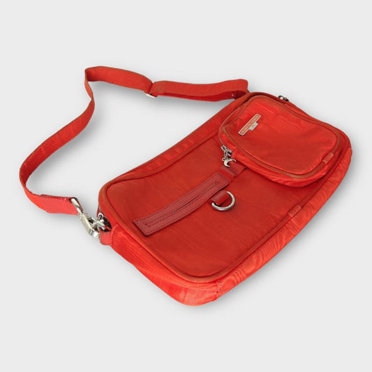 Marine Serre Red Nylon Wood Grain Nylon Handbag