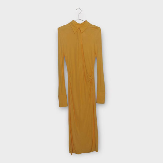 Helmut Lang Orange Slinky Long Sleeve Shirt Dress