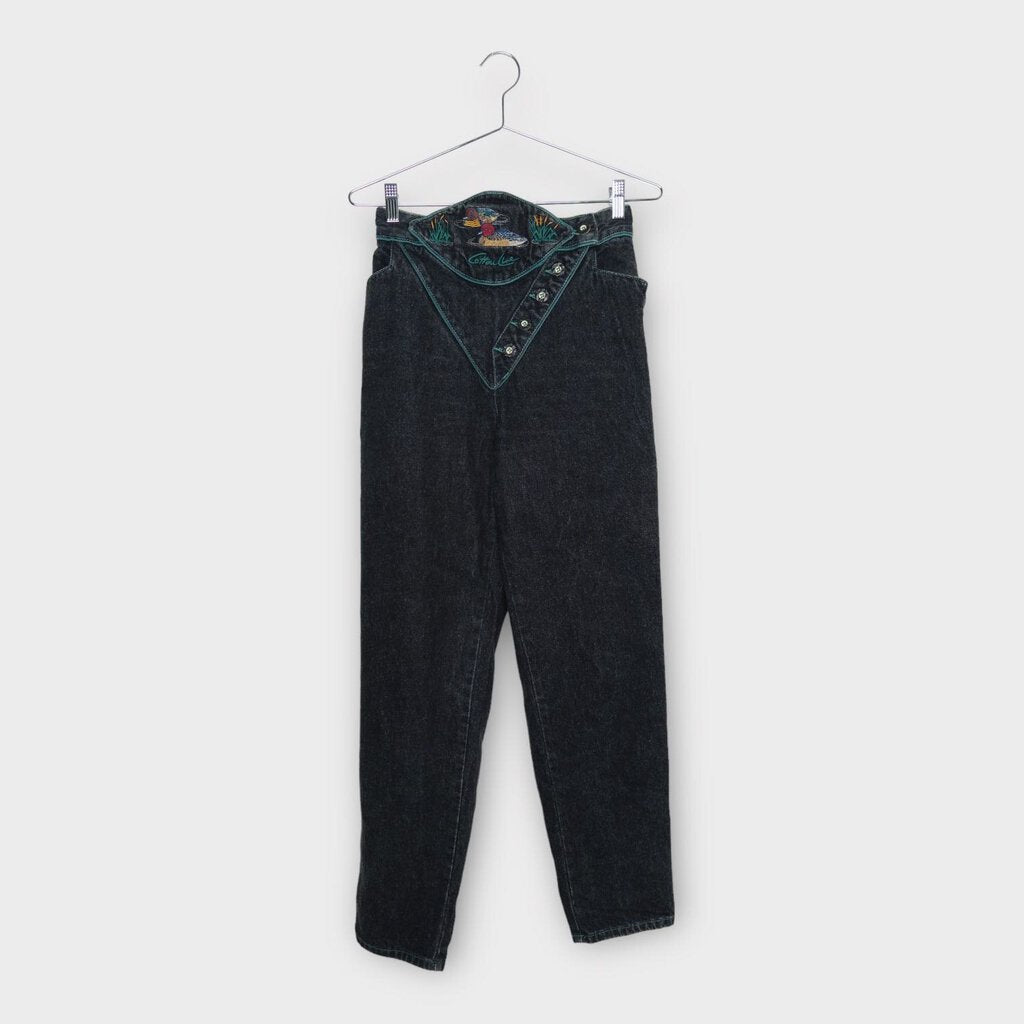 Cotton Line Vintage Black Denim 80s Jeans with Duck Embroidery