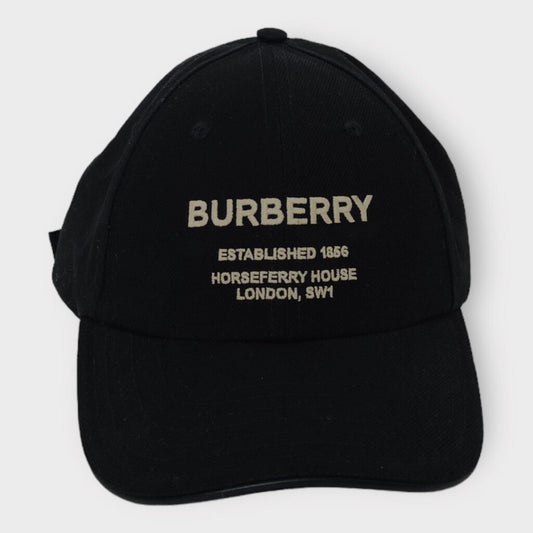 Burberry Black Horseferry Cap with Beige Embroidery