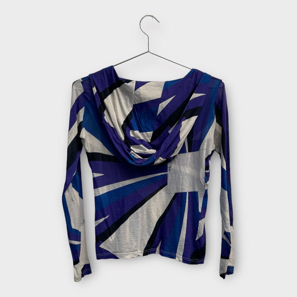 Emilio Pucci Vintage Purple & Blue Cotton Printed Hooded Long Sleeve