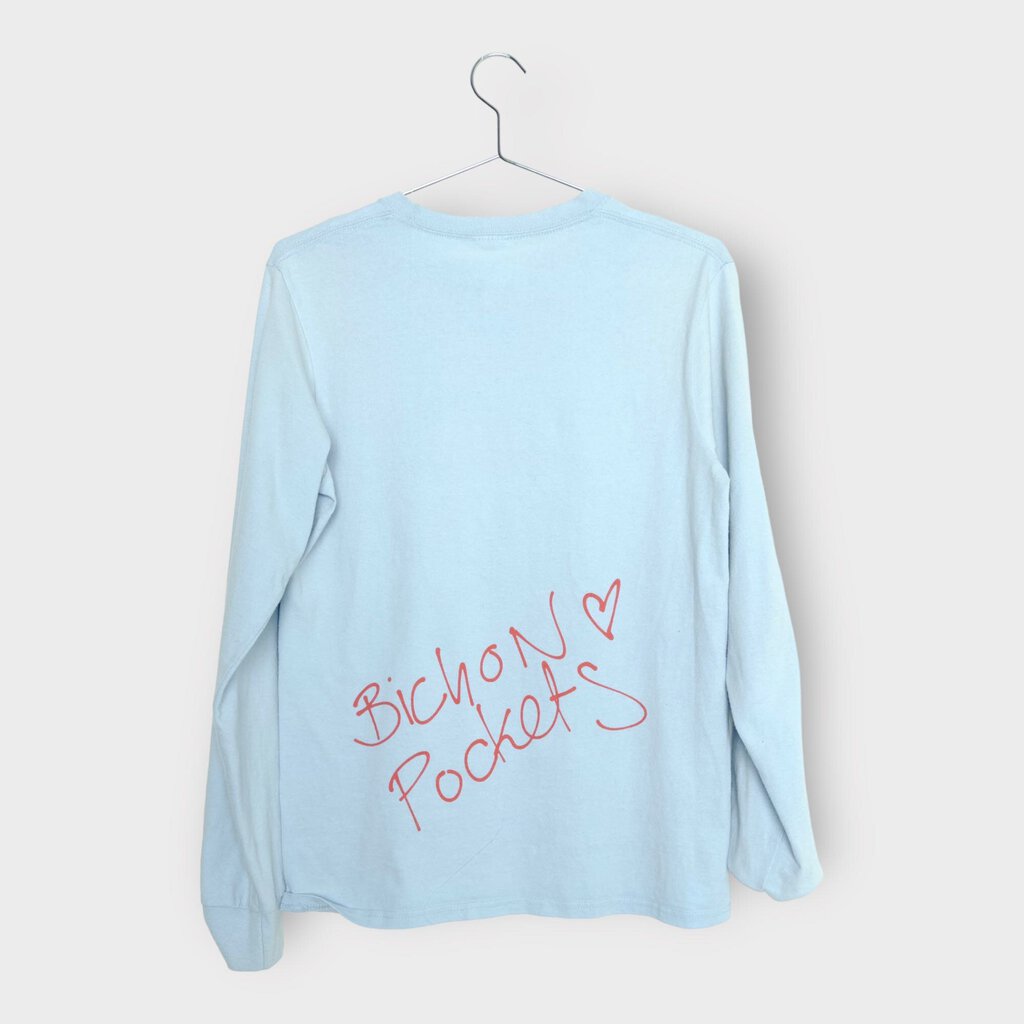 Bichon Pockets Blue Long Sleeve Graphic Tee