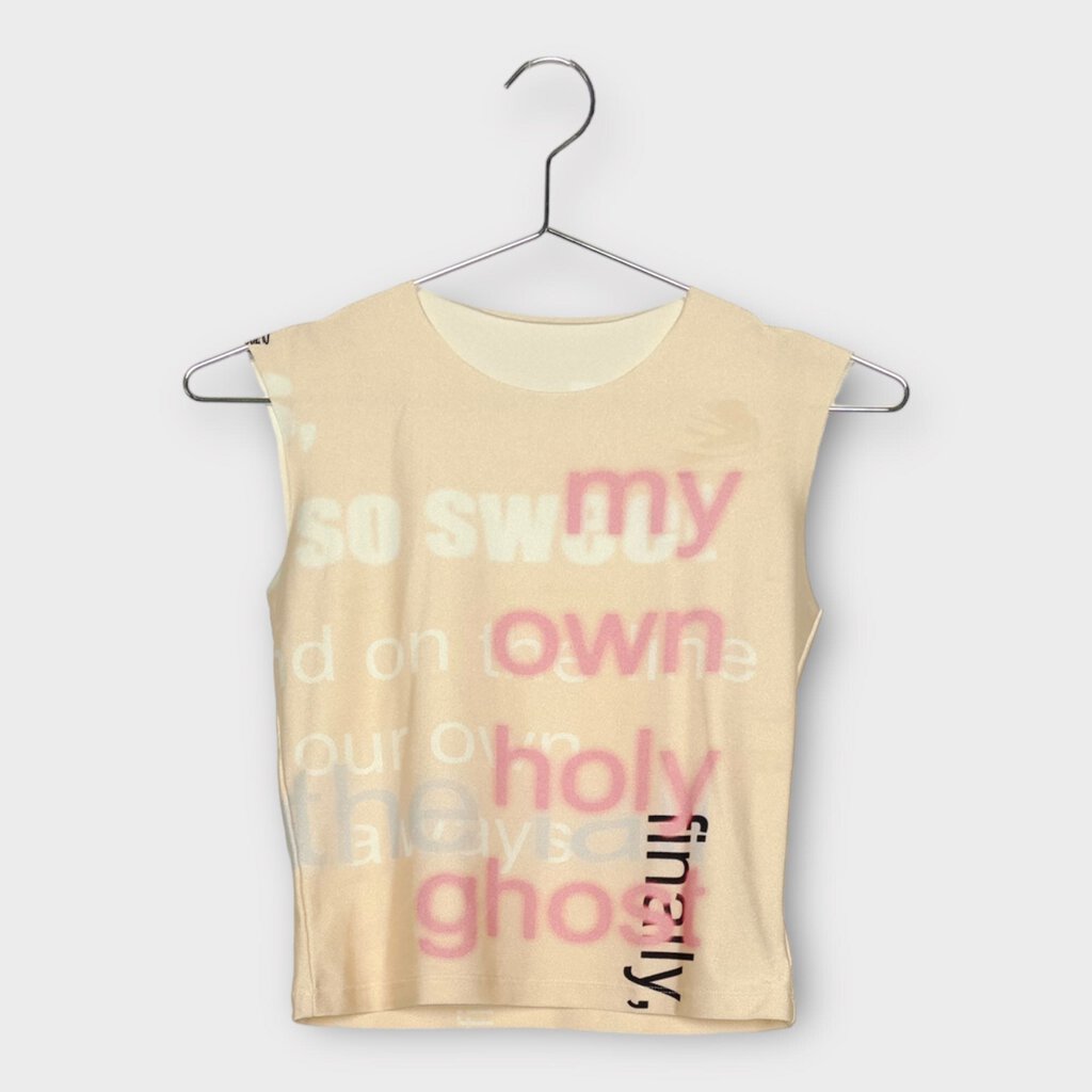 Alix Higgins Beige & Pink Text Graphic Top