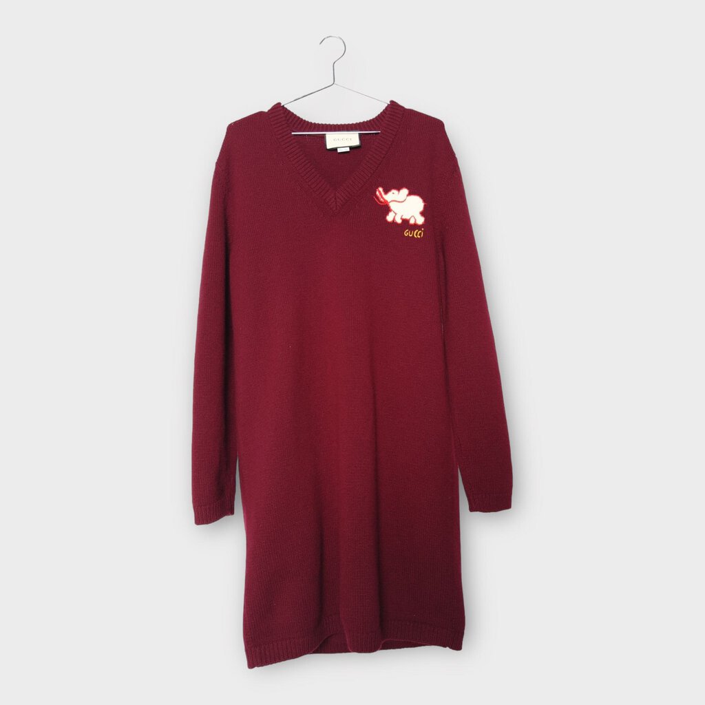 Gucci Red Knit Elephant Sweater Dress