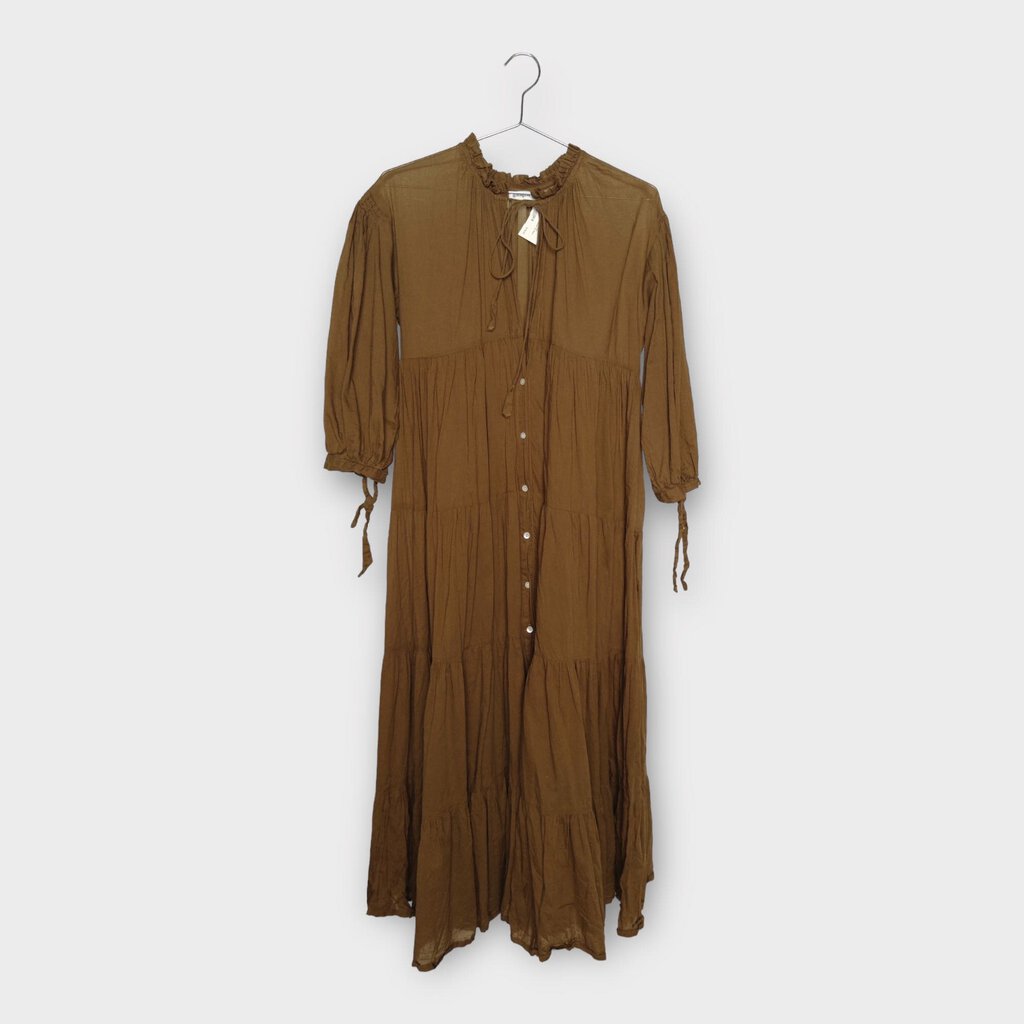 Brown Cotton Tiered Button Up Maxi Dress