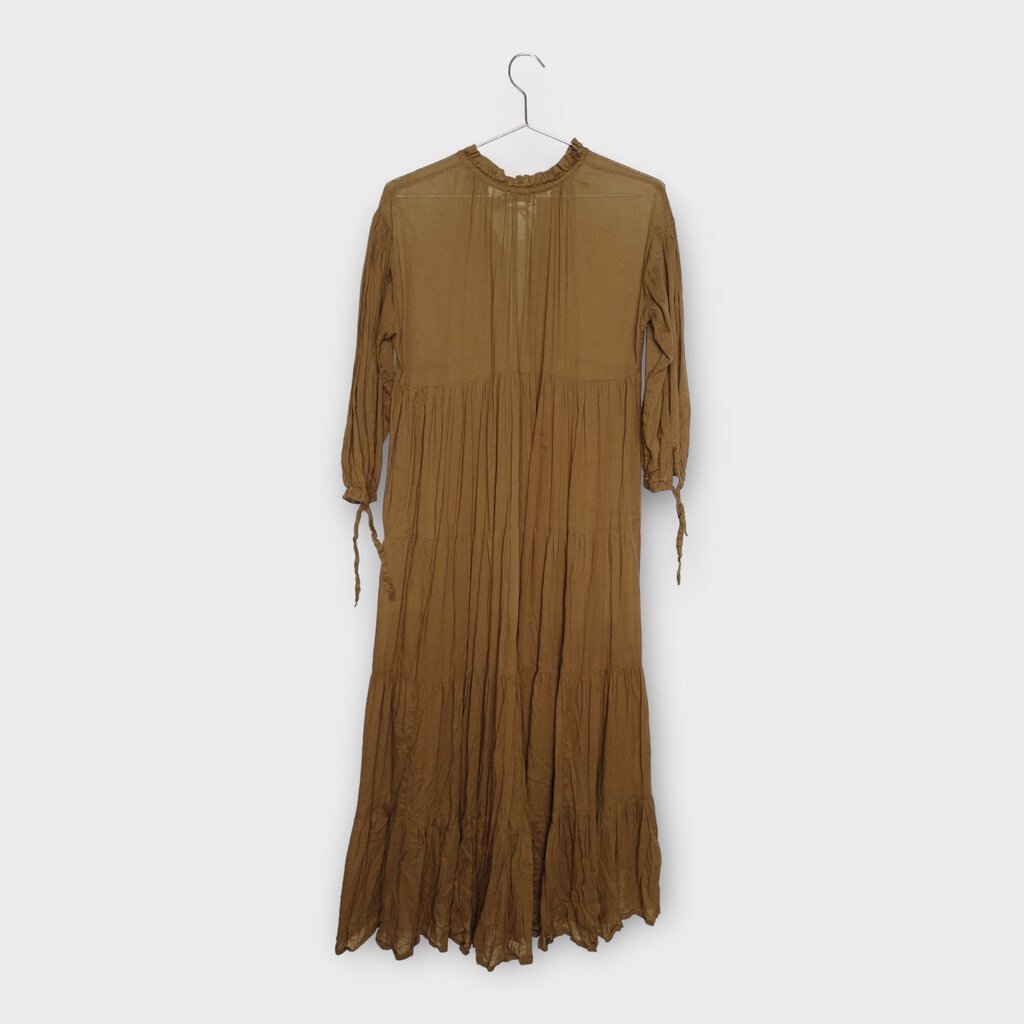 Brown Cotton Tiered Button Up Maxi Dress