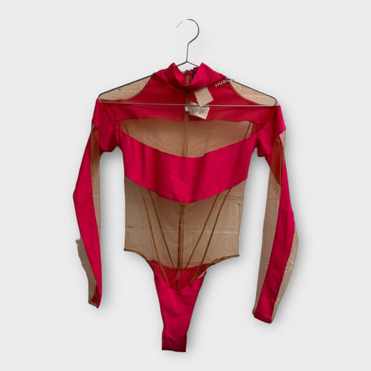 Mugler Pink Panelled Mesh Bodysuit