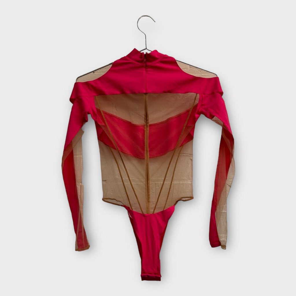 Mugler Pink Panelled Mesh Bodysuit