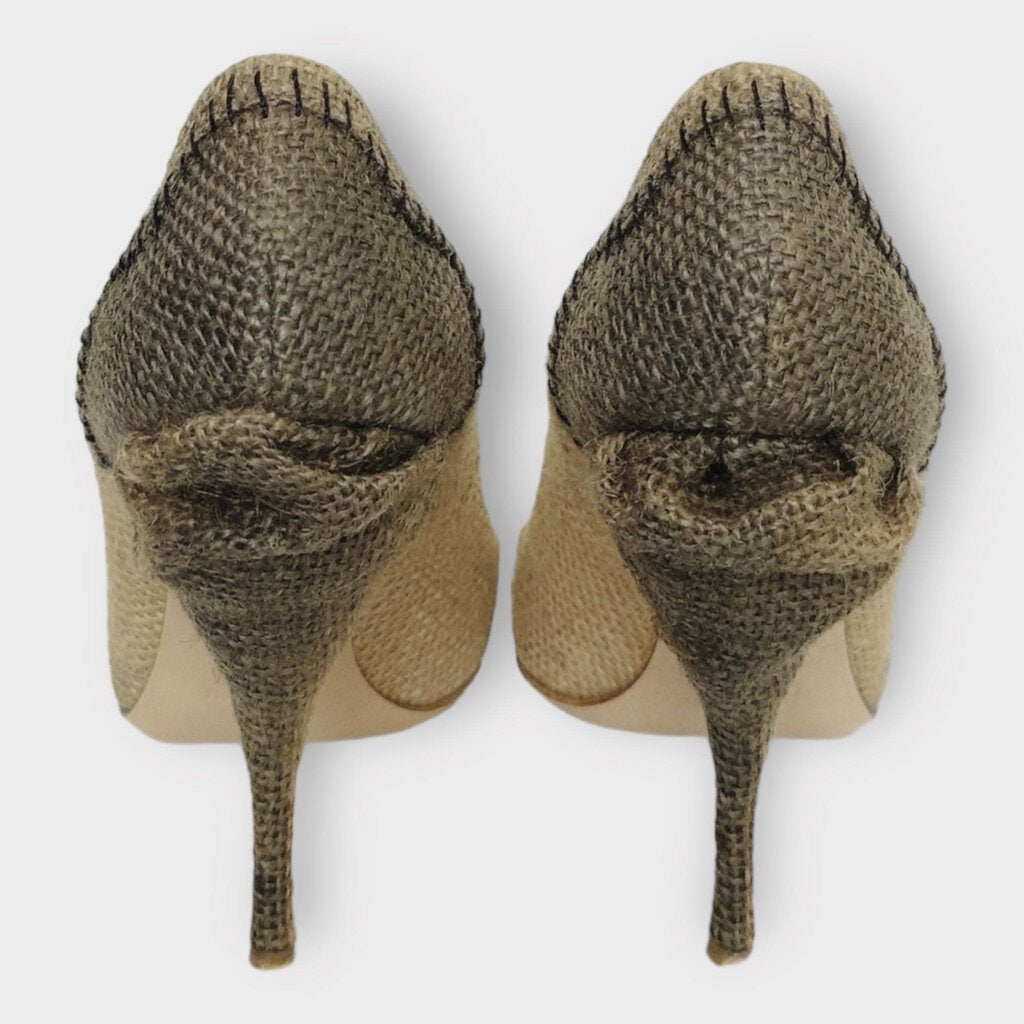 Miu Miu AW 2009 Beige Hessian Raffia Pumps