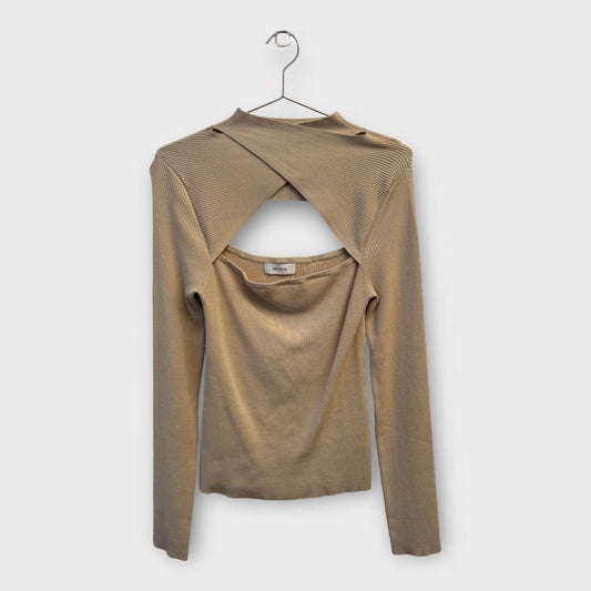 Henne Beige Ribbed Cutout Long Sleeve