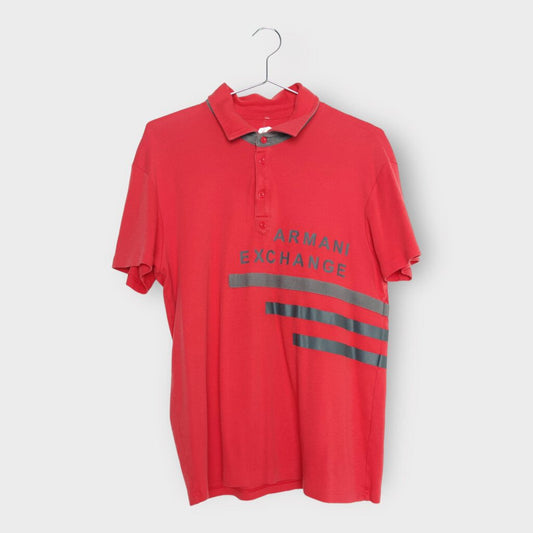 Armani Exchange Red & Grey Stripe Logo Polo